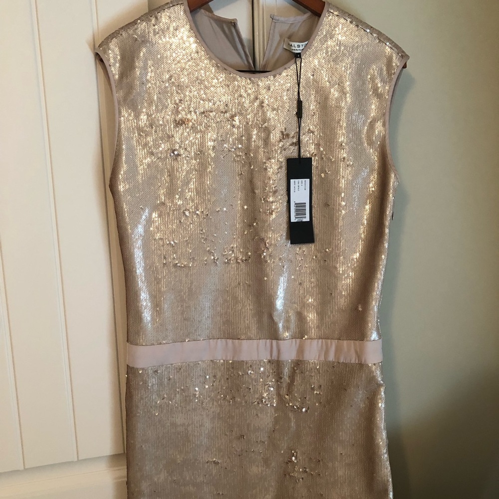 NWT! Holiday! HalstonHeritage gold sequin mini.